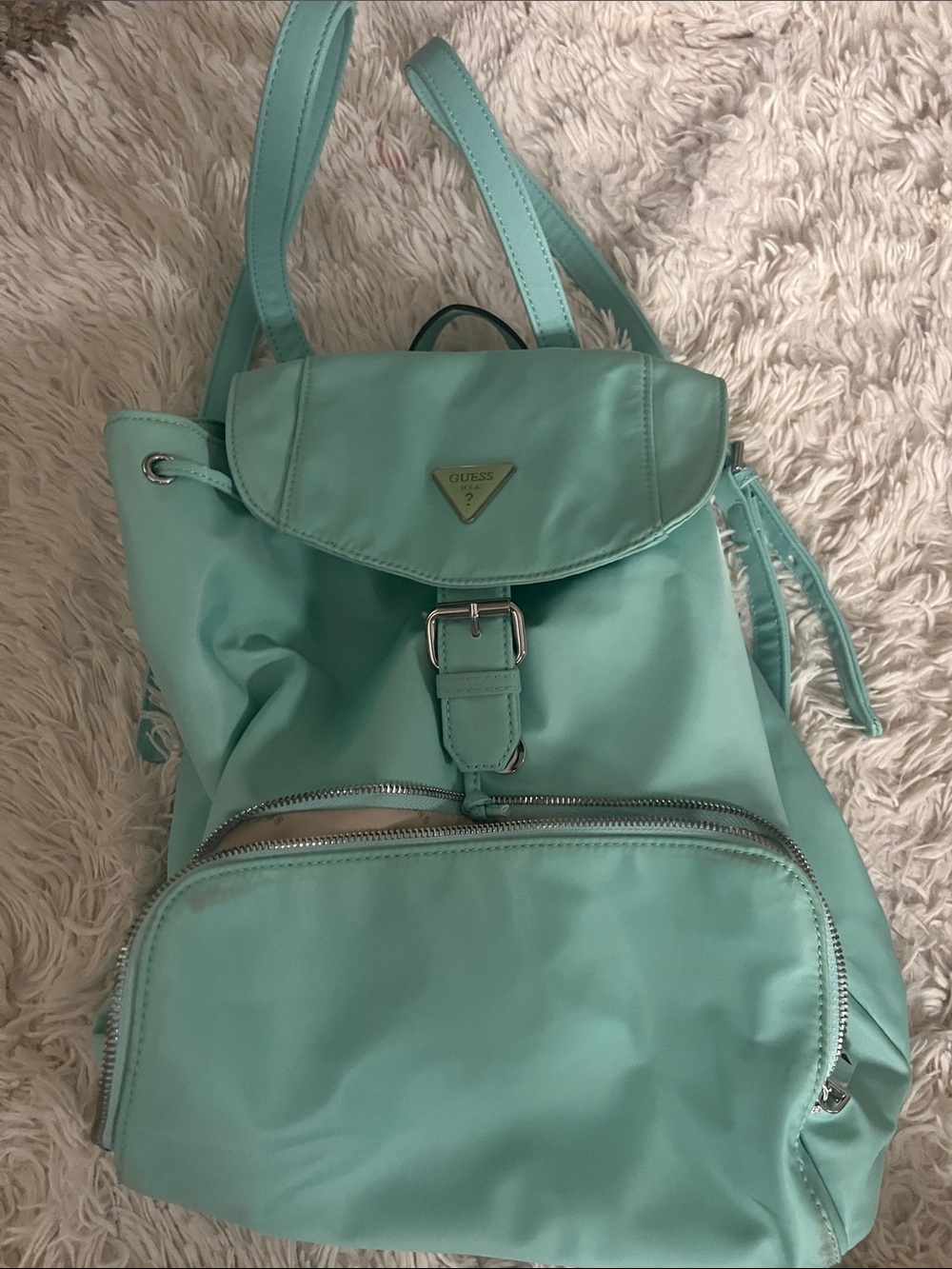 Guess Mint Teal Drawstring Backpack